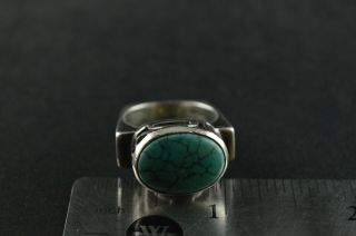 Vintage Sterling Silver Turquoise Stone Square Dome Ring - 10g 4