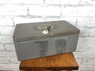 Vintage Gray Swanco Metal Cash Storage Box With Lock And Key