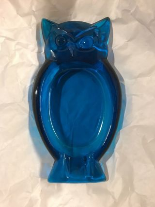 Mid Century Vintage Viking Glass Blue Bluenique Owl Ashtray Or Candy Dish