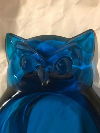 Mid Century Vintage Viking Glass Blue Bluenique Owl Ashtray Or Candy Dish 3