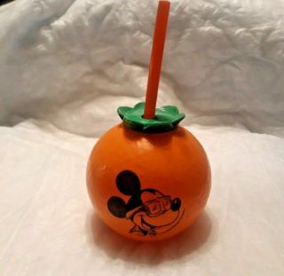Vintage Walt Disney Productions Orange Mickey Mouse Juice Cup With Straw