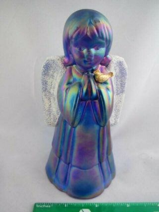 Vintage Art Glass - Fenton Iridescent 5.  75 Inch Praying Angel With Frosted Wings 4
