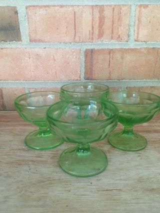 Vintage Green Depression Glass Sherbet Cups/set Of 4