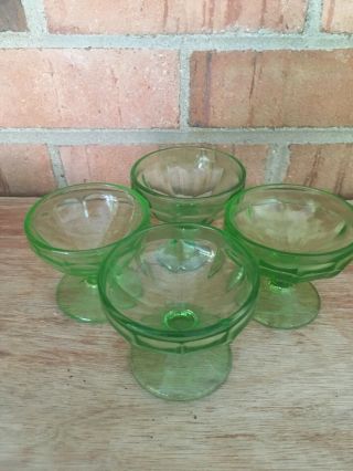 Vintage Green Depression Glass Sherbet Cups/Set Of 4 2