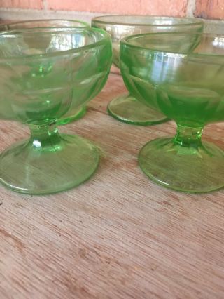 Vintage Green Depression Glass Sherbet Cups/Set Of 4 3