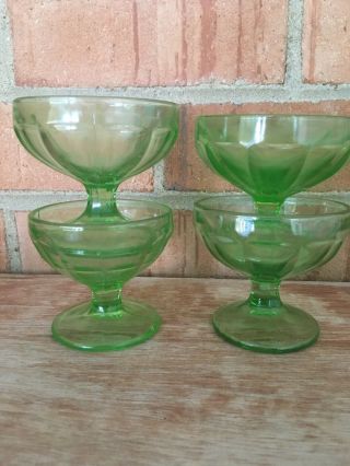Vintage Green Depression Glass Sherbet Cups/Set Of 4 4