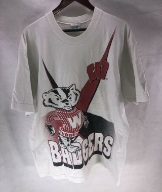 Vintage 90s University Of Wisconsin Badgers Football All Over Print T - Shirt Xl