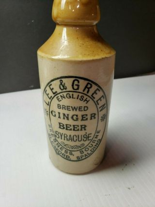 Vintage Lee And Green Ginger Beer Advertising Bottle Stoneware Crock Syracuse Ny