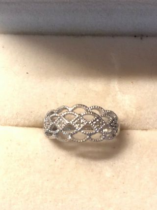 Vintage Sterling Silver Tiny Cubic Zirconia Weave Band Size 8
