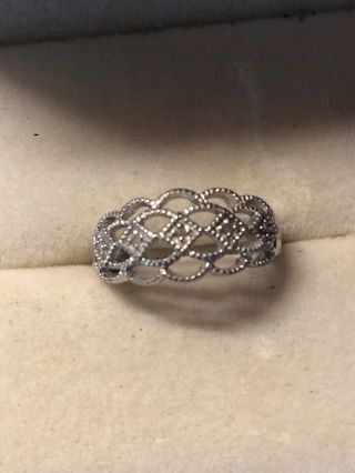 Vintage Sterling Silver Tiny Cubic Zirconia Weave Band Size 8 2
