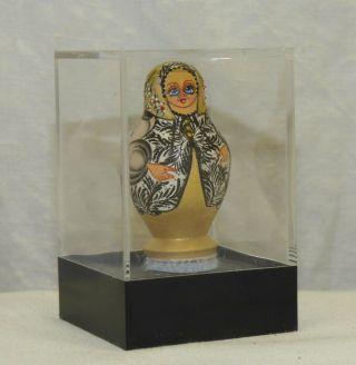 Vtg 3 Pc Miniature Russian Wood Nesting Matryoshka Doll Set Signed Hand Painted