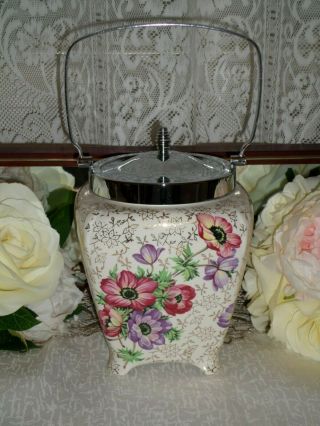 Vintage Midwinter Floral And Gold Chintz Biscuit Barrel