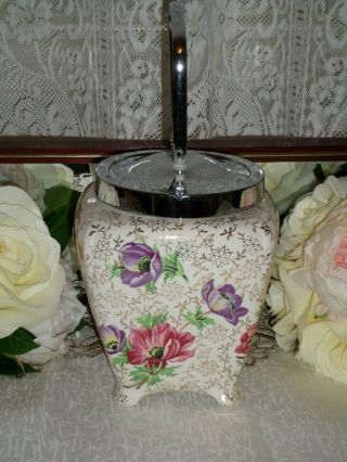 Vintage Midwinter Floral And Gold Chintz Biscuit Barrel 2