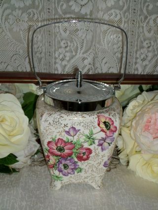 Vintage Midwinter Floral And Gold Chintz Biscuit Barrel 3