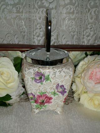 Vintage Midwinter Floral And Gold Chintz Biscuit Barrel 4