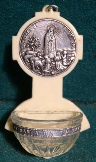 Vtg 3.  51 " Holy Water Font - Our Lady Of Fatima & Sts.  Shepherds