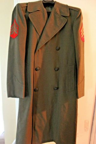 Vintage Overcoat / Trenchcoat Usmc Us Marine Corps Green Wool