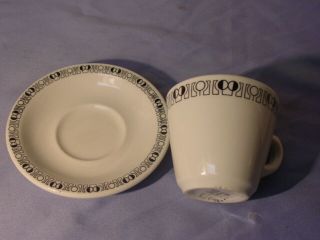 Vintage Shenango Black & White Mid Century Modern Pattern Cup & Saucer 2