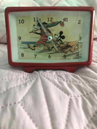 Vintage Htf Red Square Lorus Disney Mickey Mouse Quartz Wall Clock 80s