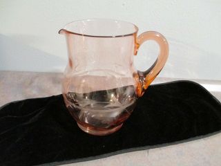 Vintage pink depression ware etched leaves pitcher - EUC 3