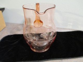 Vintage pink depression ware etched leaves pitcher - EUC 4