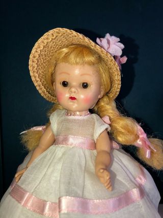 Vintage Vogue Painted Lash Ginny Doll In Her Tagged White Organdy Dress