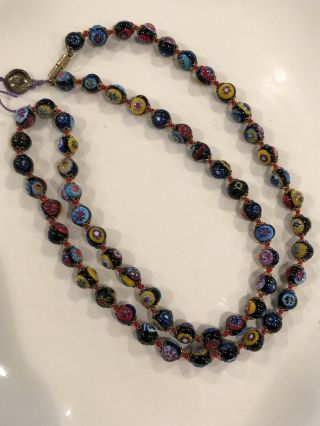 Vintage 50s Italian Millefiori Art Glass Beaded 24” Long Necklace Venice 5