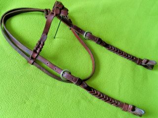 Vintage Vaquero Braided Leather Headstall Bridle Bosal Hange Avg - Large Nr