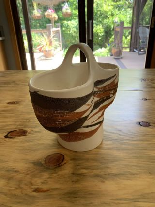 Royal Haegar Pottery Vase Planter Speckled Earth Wrap Glaze Brown Tan Vtg MCM 3