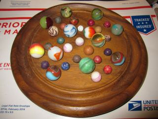 Antique/vintage Marbles With A Black Walnut Game Board In