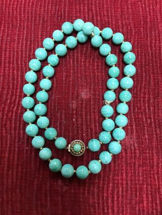 Vintage Miriam Haskell Jade Green Glass Bead Necklace - 22 " - Signed Miriam Haskell