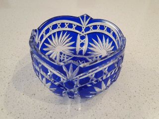 Vintage Bohemian Cobalt Blue Czech Cut Crystal Glass Small Bowl
