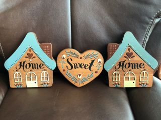 Vtg 3 Pc Wood Wall Plaques " Home Sweet Home " Decorative Country
