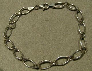 Vintage Sterling Silver Oval Rolo Link Chain Bracelet M Italy 7.  75 "