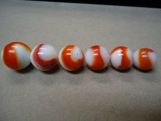 6 Vintage Akro Agate Company Corkscrew Marbles 9/16 To 11/16,