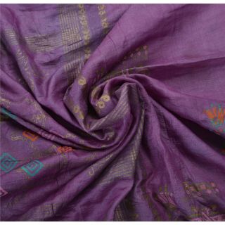 Sanskriti Vintage Indian Purple Saree 100 Pure Silk Painted Craft Fabric Sari 5