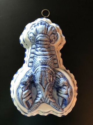 Vintage Blue And White Bassano Italian Pottery Ceramic Lobster Mold Wall Decor