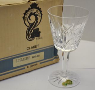 Waterford Lismore 5 7/8 " Claret Wine Glass Vintage Orig Sticker