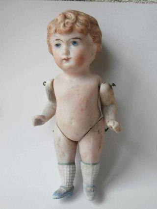 Antique Blonde German All Bisque Wire Jointed 4 " Doll