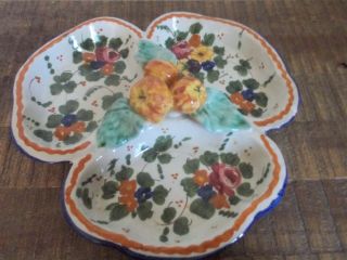 Vintage Hand Painted Italian Pottery Floral Divided Serving Dish