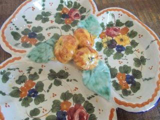 Vintage Hand Painted Italian Pottery Floral Divided Serving Dish 2