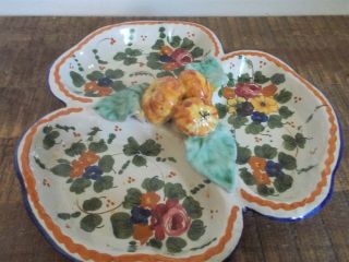Vintage Hand Painted Italian Pottery Floral Divided Serving Dish 3