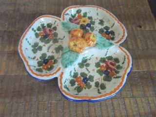 Vintage Hand Painted Italian Pottery Floral Divided Serving Dish 4