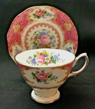 Vintage ROYAL ALBERT LADY CARLYLE Fine China TEA CUP AND SAUCER, 2