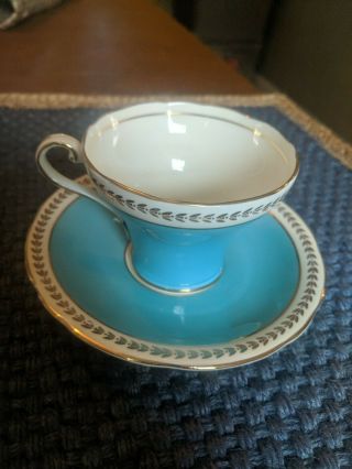 Vintage Aynsley Teal & Gold Porcelain Tea Cup With Saucer