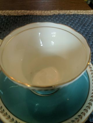 Vintage Aynsley Teal & gold Porcelain Tea Cup with Saucer 2