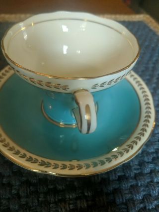 Vintage Aynsley Teal & gold Porcelain Tea Cup with Saucer 3
