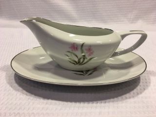 Vintage Grant Crest Pink Orchid China Gravy Boat/Oval Resting Plate Japan 2