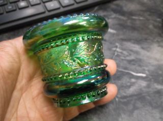Vintage Joe St.  Clair Carnival Glass Green Holley Berry Toothpick Holder