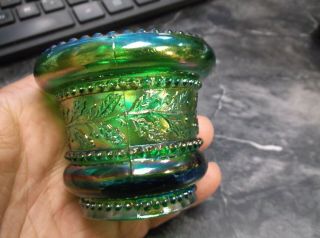 Vintage Joe St.  Clair Carnival Glass Green Holley Berry Toothpick Holder 2